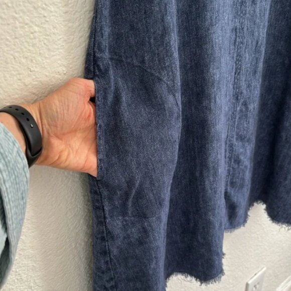 Studio 412 100% Linen Denim Blue Sleeveless Lagenlook A-Line Knee Length Dress - Picture 3 of 8